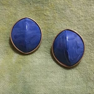 >VINTAGE< Earrings Smoky Blue Gold-Tone Hardware